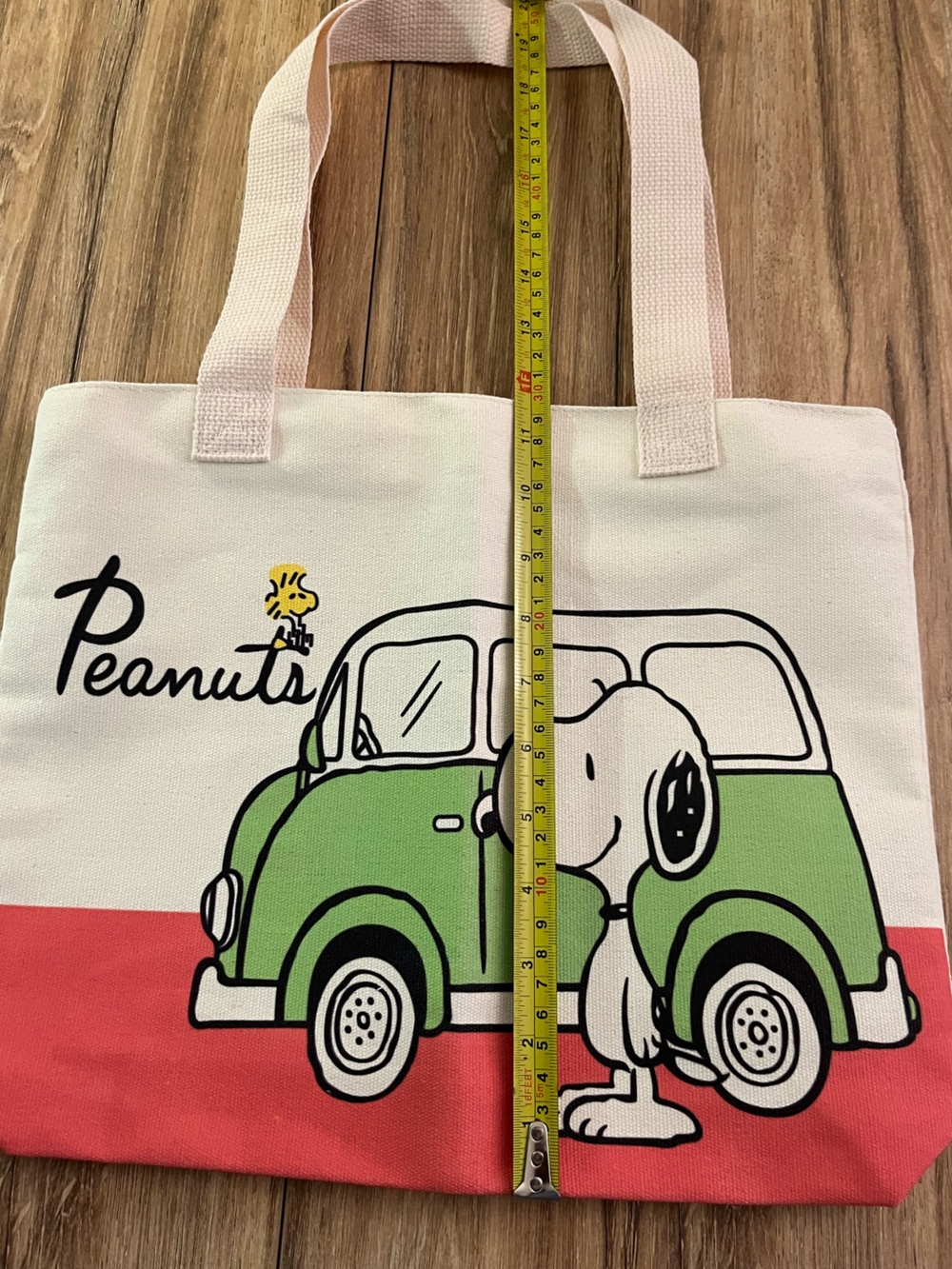 Peanuts Canvas Tote with Pink and Green Car Graphic - Picture 2 of 9